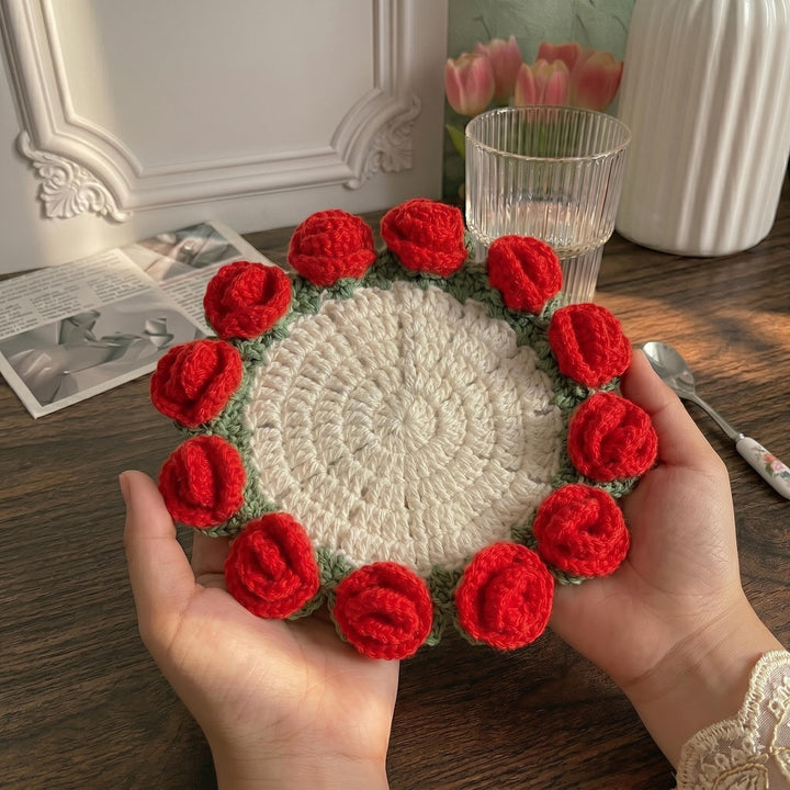 Convertible Crochet Rose Coaster Pot Set - view 1