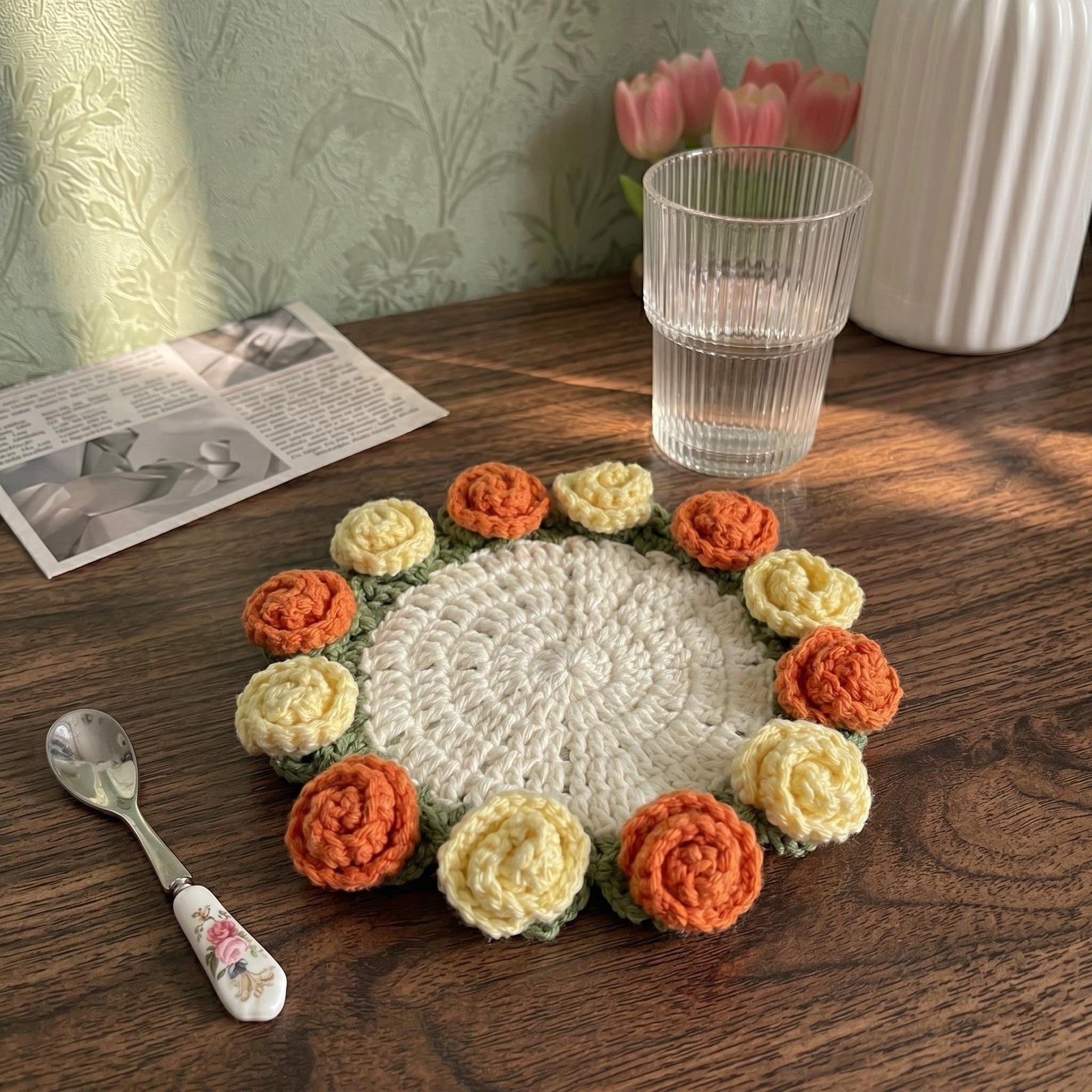 Convertible Crochet Rose Coaster Pot Set - view 6