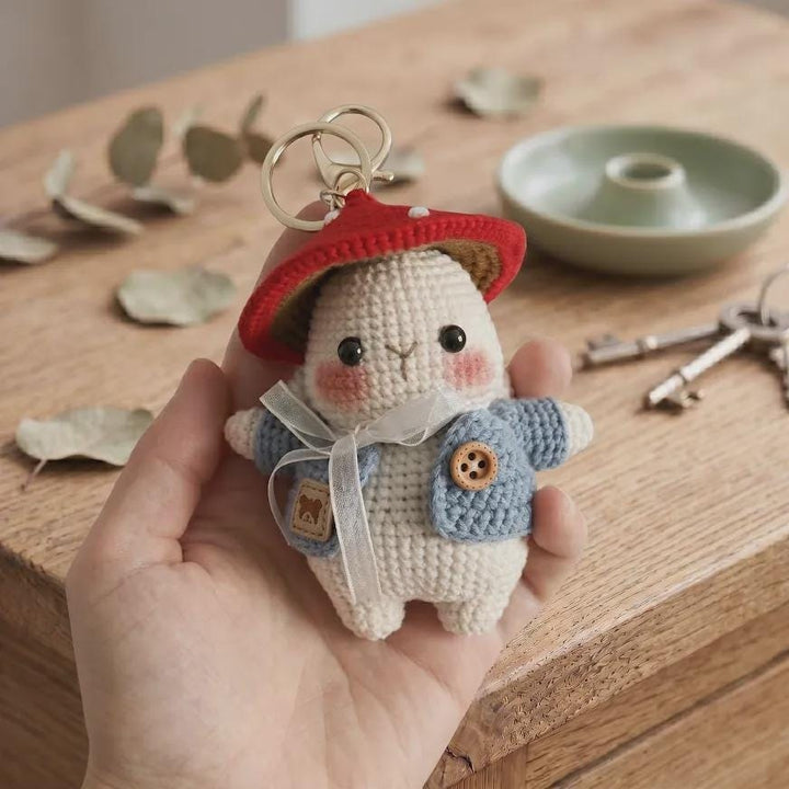 Crochet Mushroom Bunny Keychain - view 1