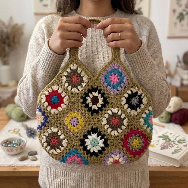 Large Boho Crochet Tote Bag - view 1