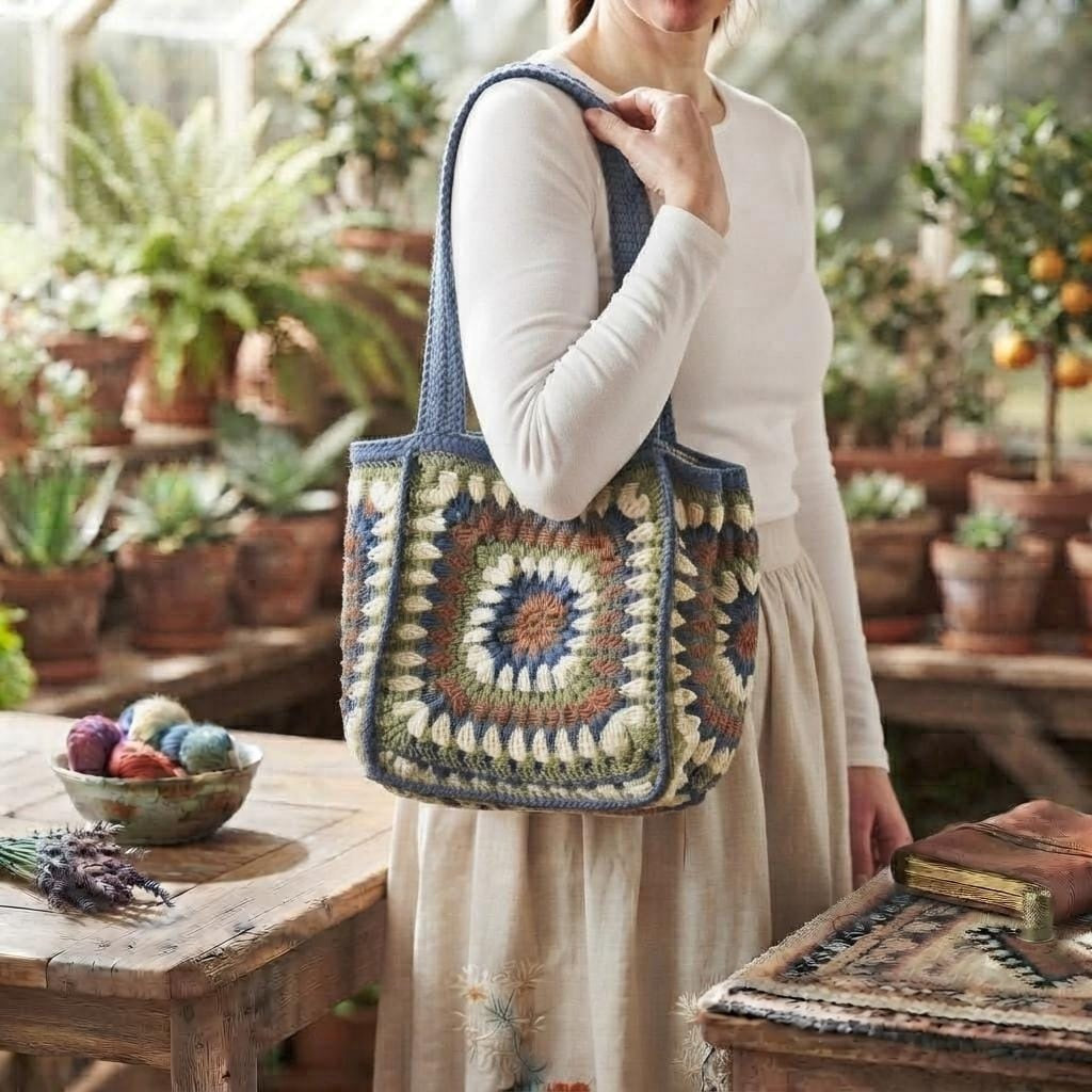 Colorful crochet shoulder bag